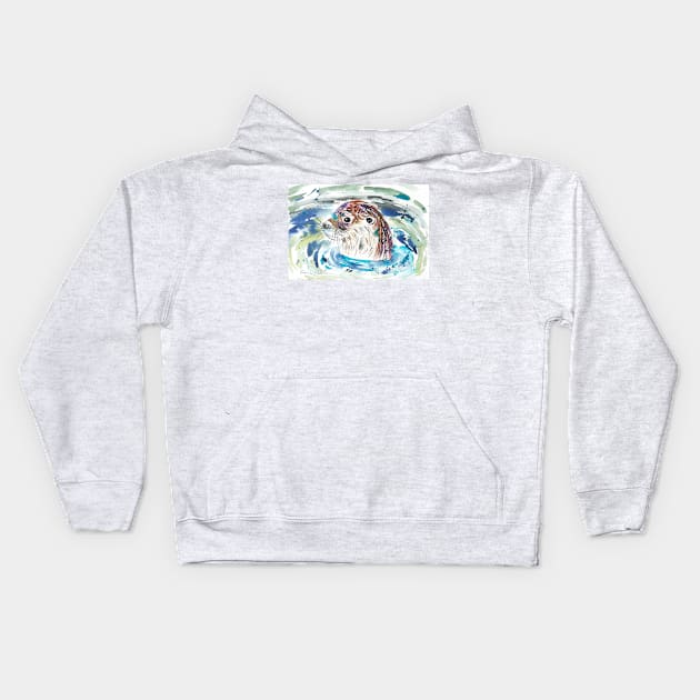 Swimming Otter Kids Hoodie by Casimirasquirkyart